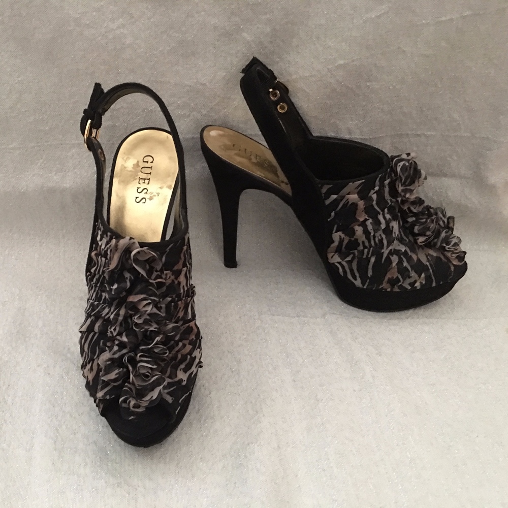 Guess Leopard Print Stilettos W/Black Suede Heel